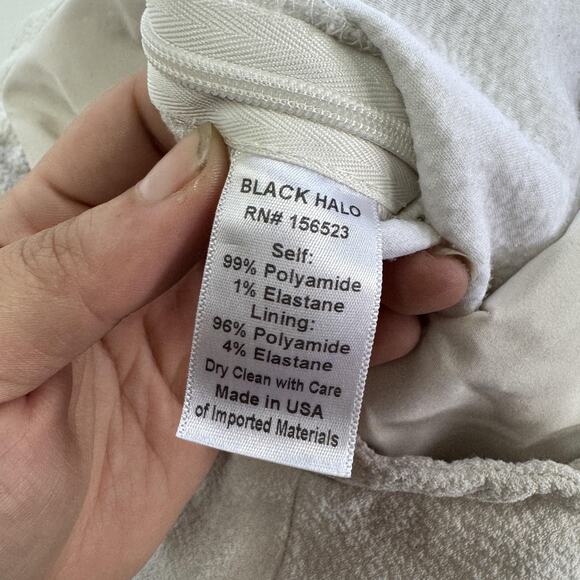 Black Halo Jumpsuit Womens 4 White Pravella One Shoulder Textured Flare Slit Leg - Picture 9 of 12